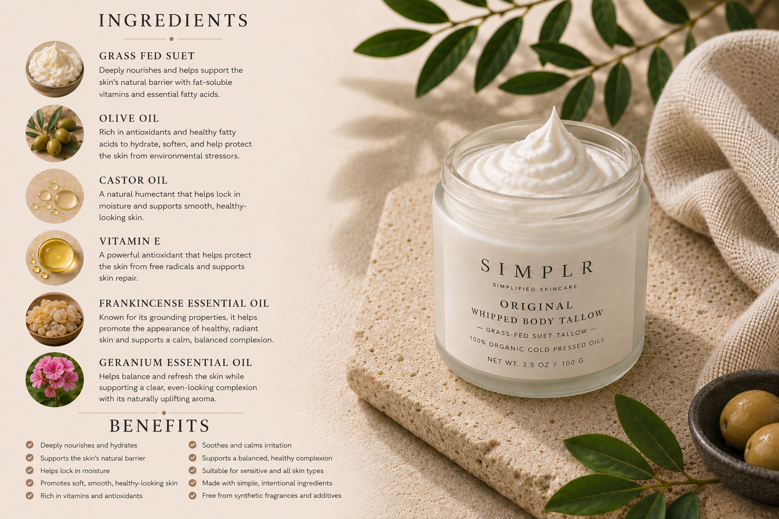 SIMPLR Original Whipped Body Tallow — soft-whipped tallow body cream with organic oils